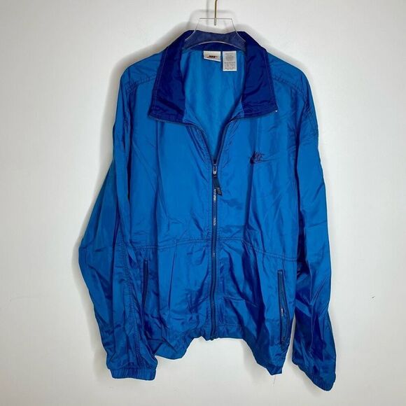 VTG 90’s Nike Full Zip Windbreaker Jacket Teal Navy Blue Nylon Zip Size Medium M - Picture 5 of 5